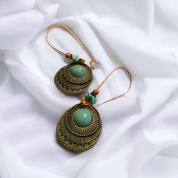 Duufin Women's Bohemian Vintage Drop Dangle Design Blue/Bronze Earrings - Picture 2 of 5